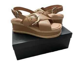 Marc Fisher Renda Espadrille Trim Slingback Leather Sandals Shoes